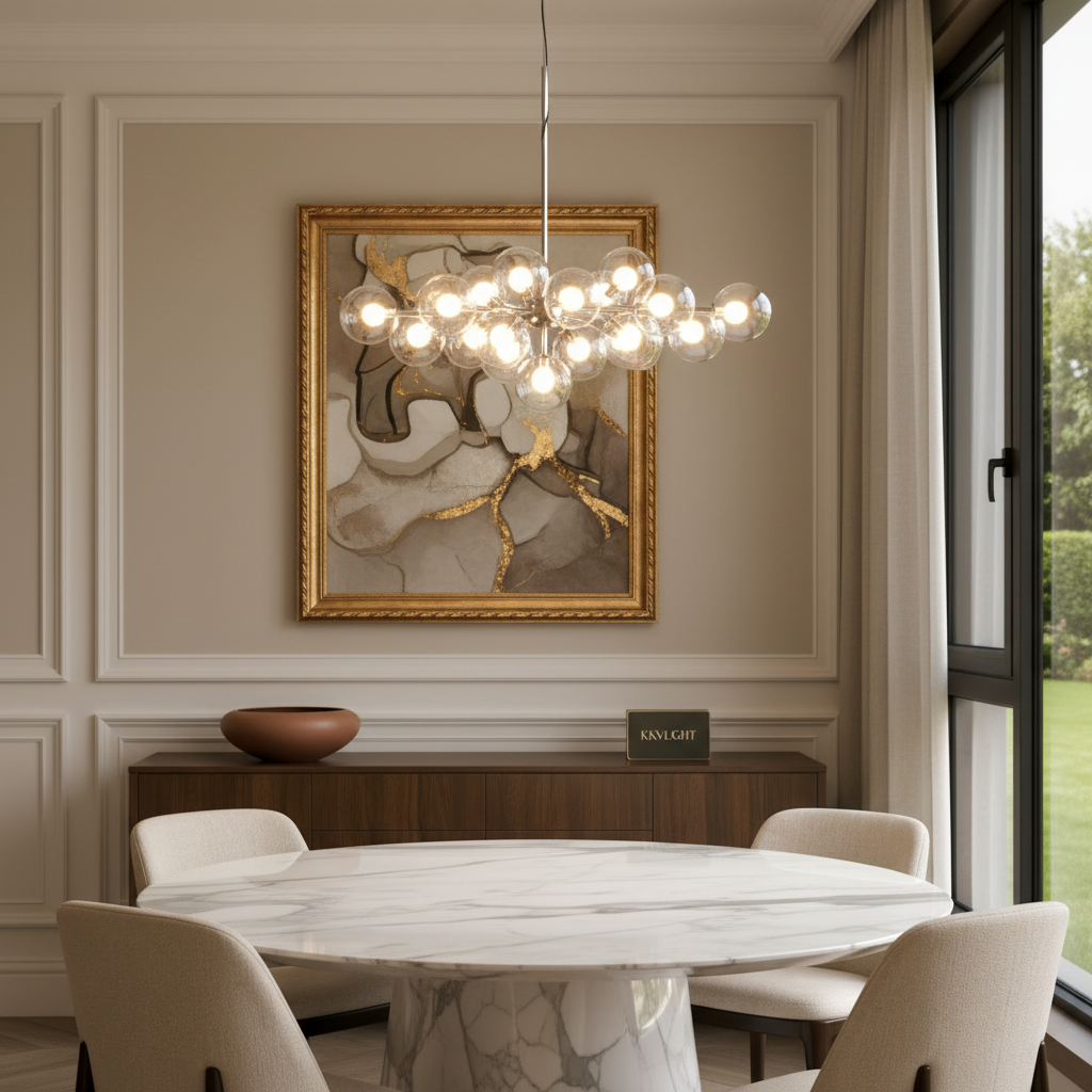 Mandoza Chandelier in Nickel Light